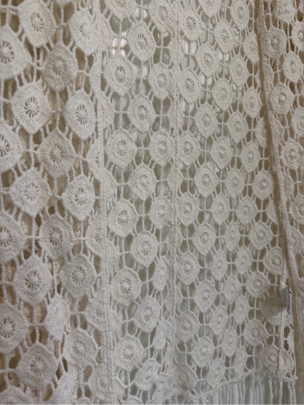 Rebellion Again Cream Off White Crochet Style Boho Cardigan Duster Fringe Size M - Picture 5 of 11